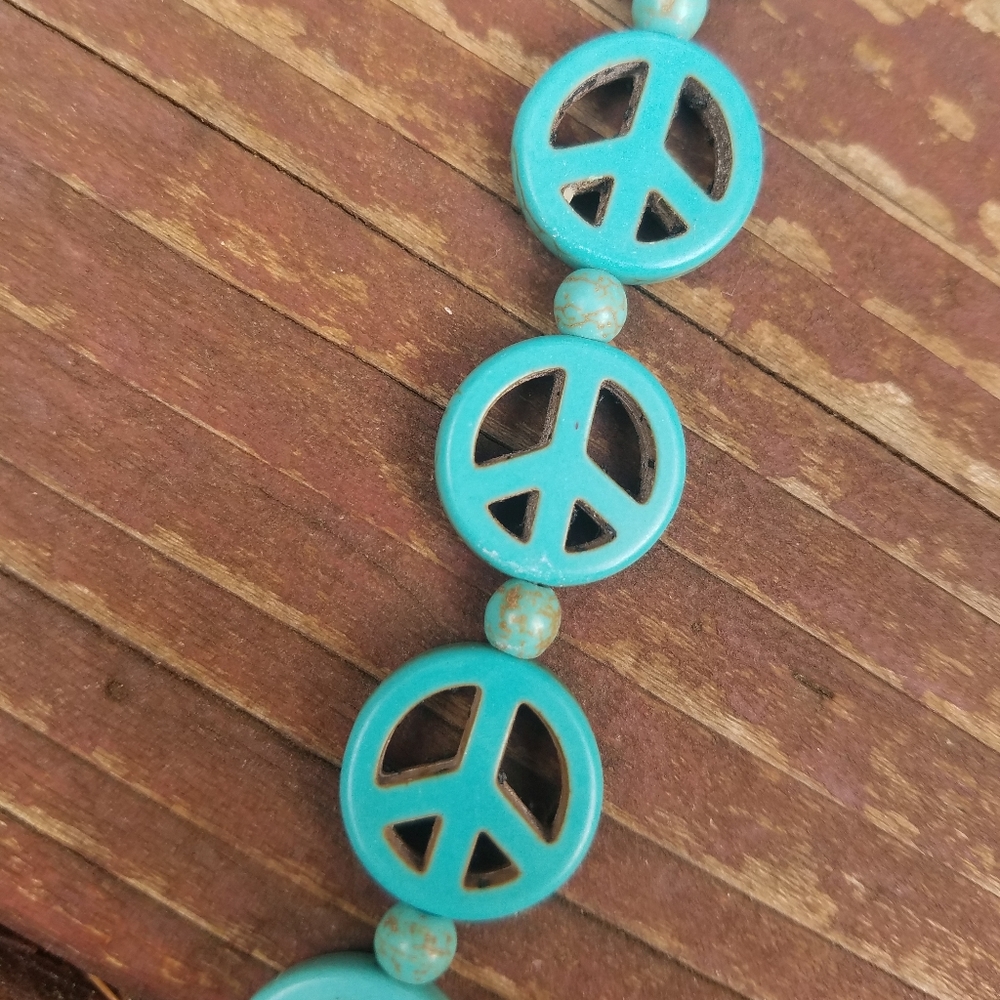 Peace Sign Necklace & Bracelet Set - Turquoise - Picture 5 of 7